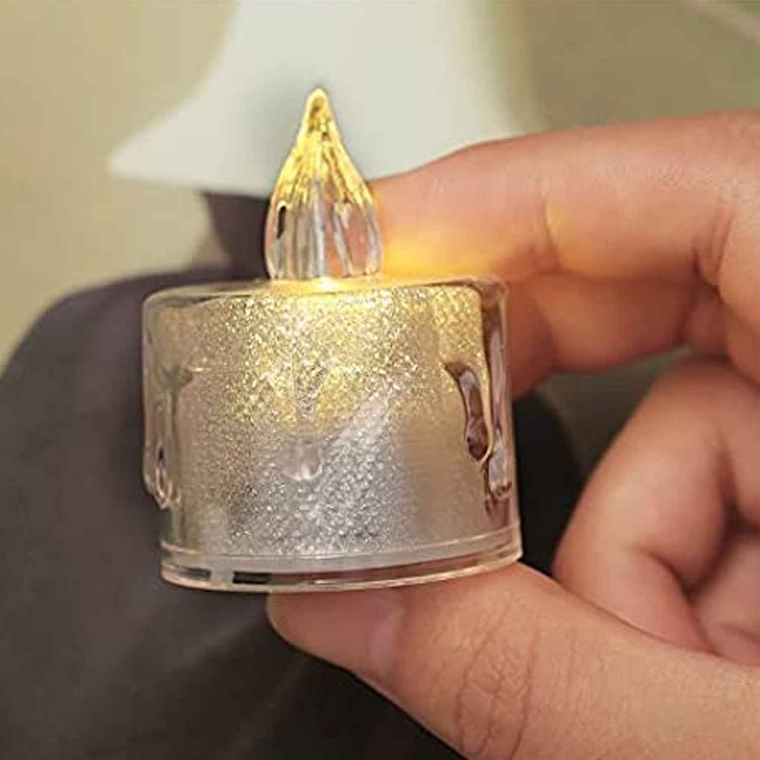 Flameless LED Tea Light Candles – 12 Pcs Transparent Acrylic | Giftoiza