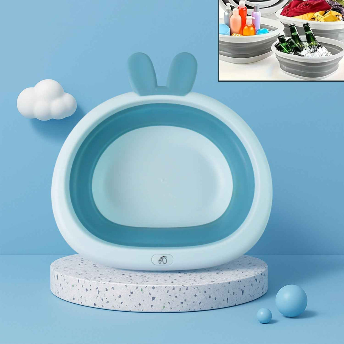 Collapsible Basin – Foldable Multipurpose Portable Tub with Bunny Handle