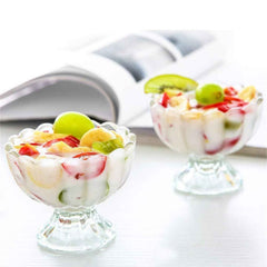 Elegant dessert bowl set of six on a dining table, ready for serving.