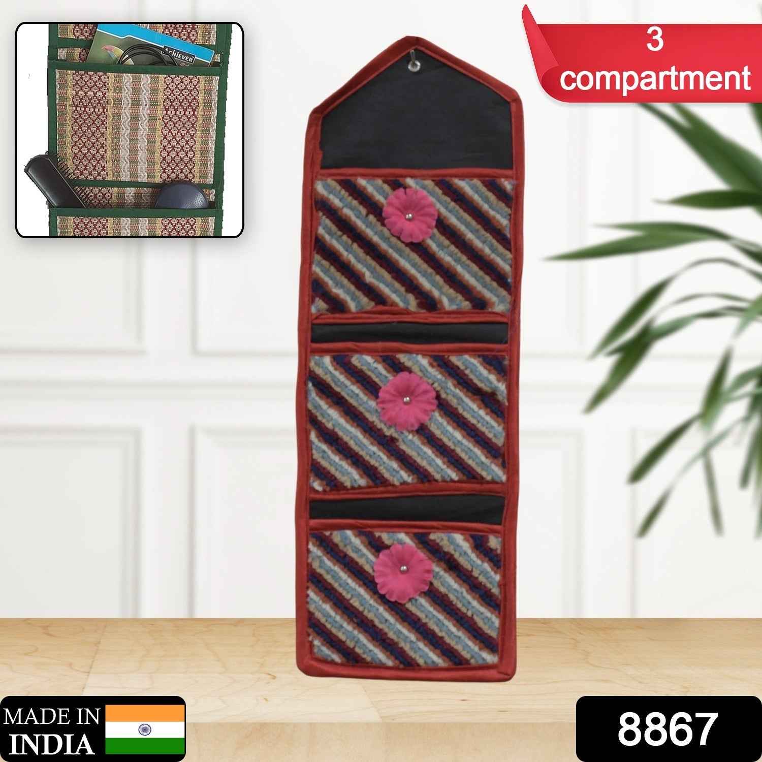 Foldable Hanging Organizer – 3 Pocket Wall Holder | Indo Glow
