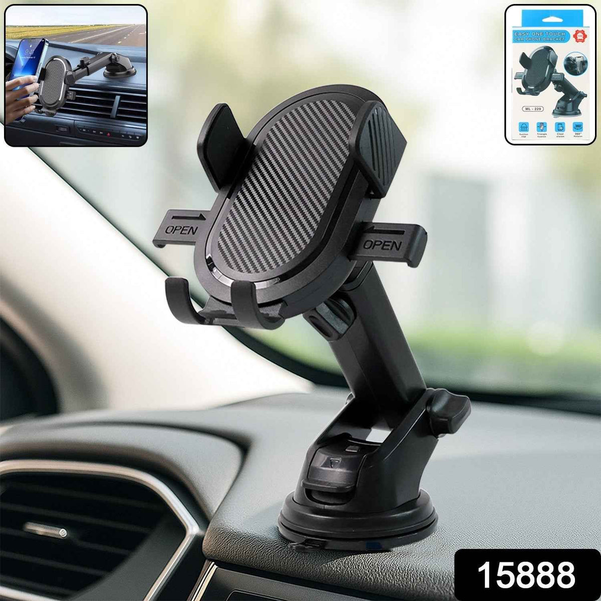 Car Mobile Holder – Adjustable 360° Suction Mount with One-Touch Lock