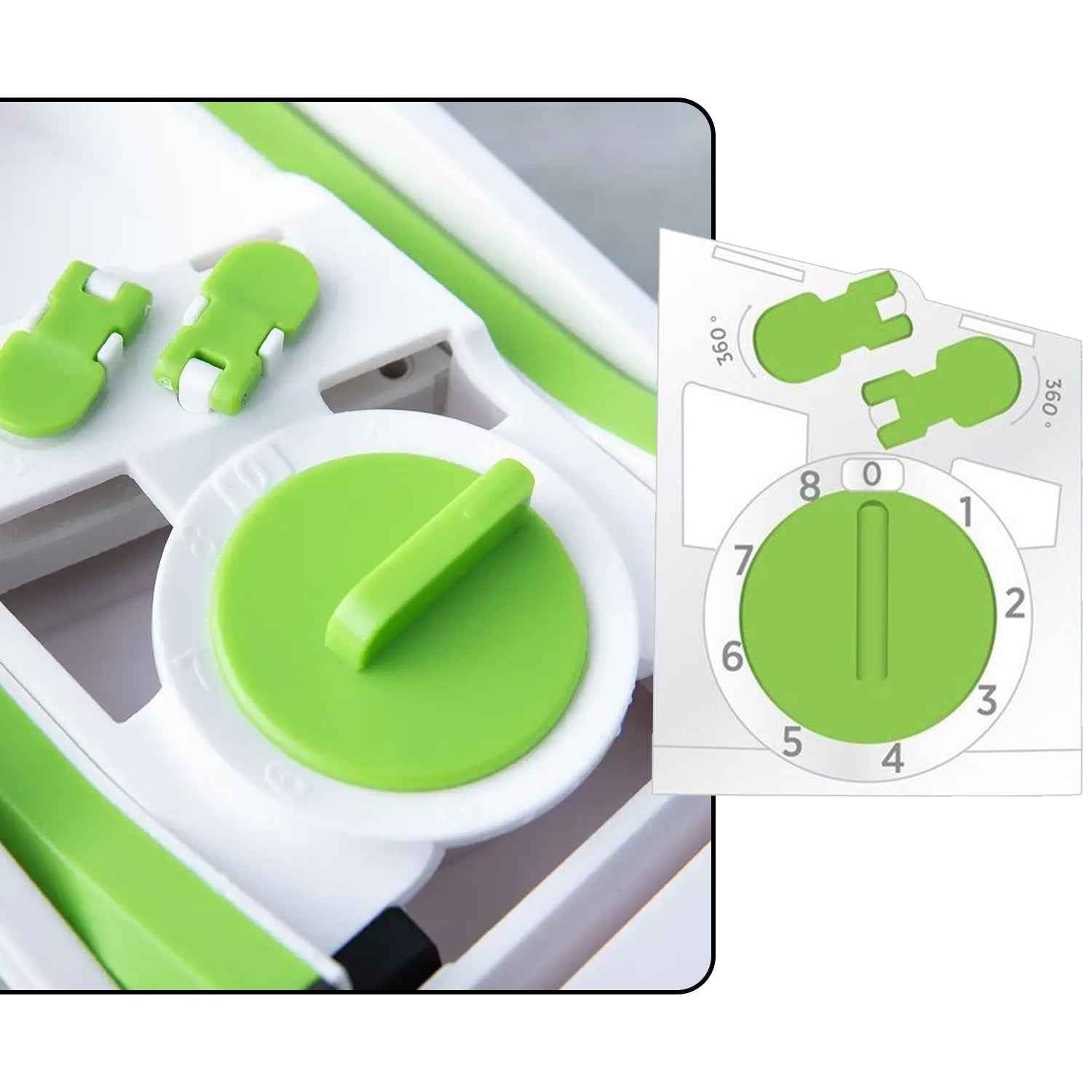 Time-saving vegetable chopper with safety pusher.