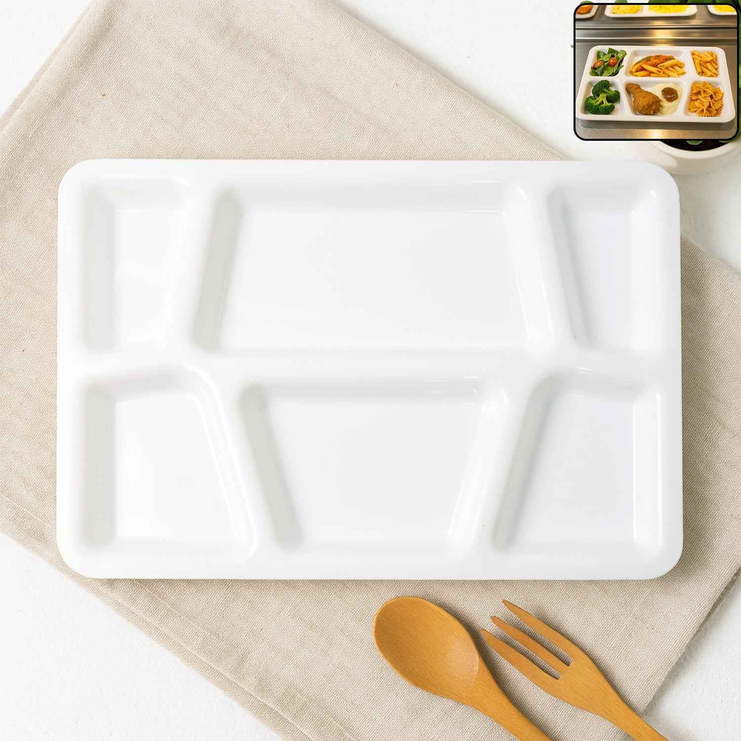 Plastic Multi-Compartment Meal Serving Tray – 6 Sections for Neat Portioning