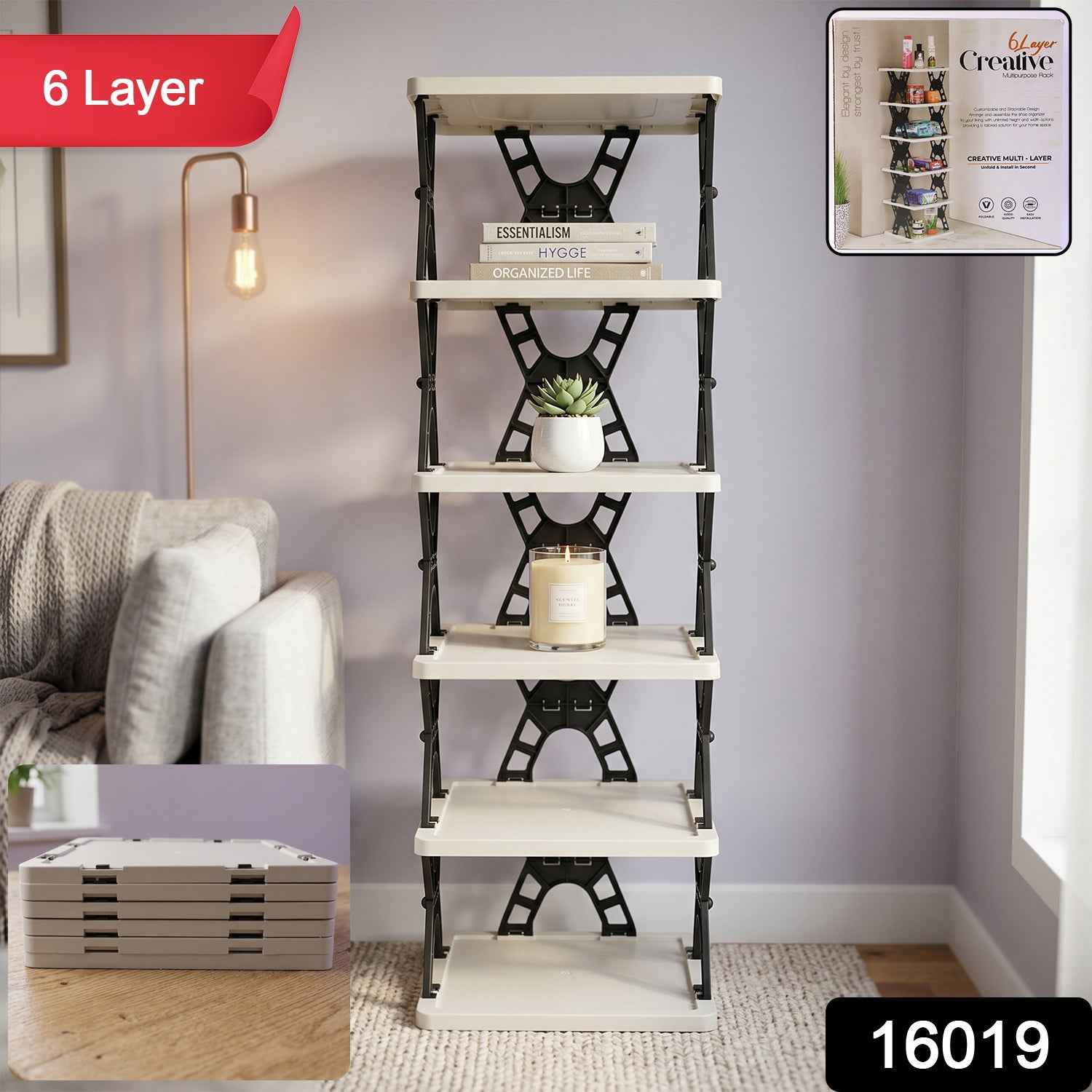 Multipurpose Foldable 6 Layer Storage Rack Ð Space-Saving Home Organizer