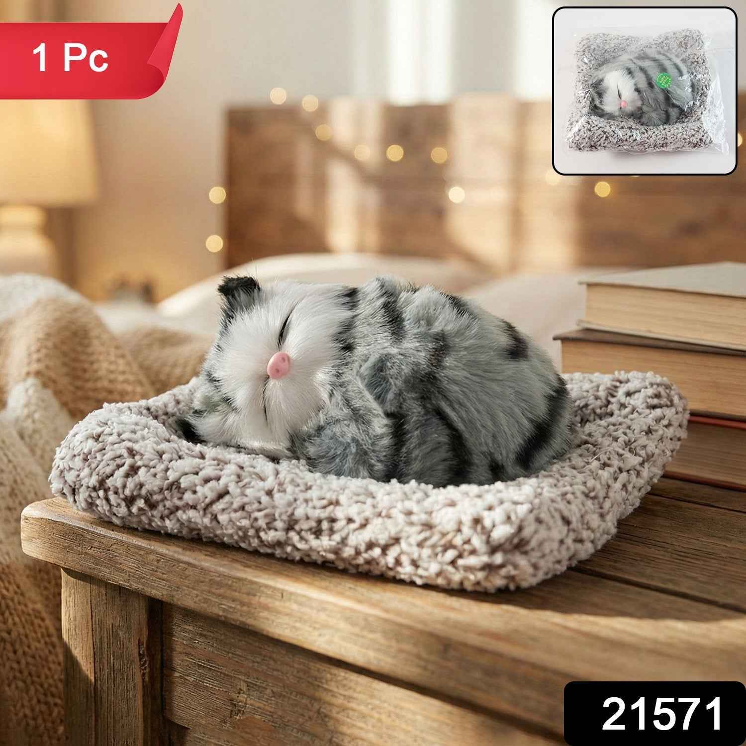 Plush Cat Dashboard Showpiece – Soft Closed-Eye Design