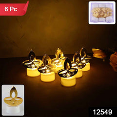 Golden Diya LED Tealight Candles – Elegant Flameless Decor Set