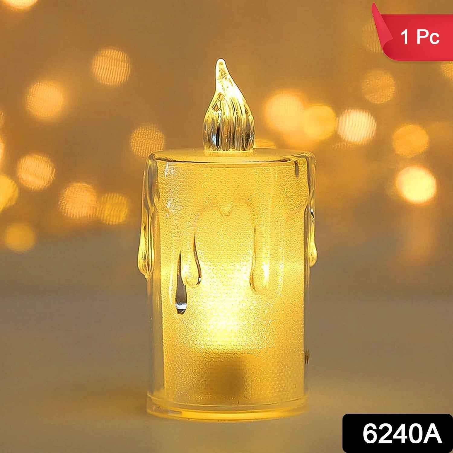 Close-up of Styleva's battery-operated crystal LED candle on a dark surface.