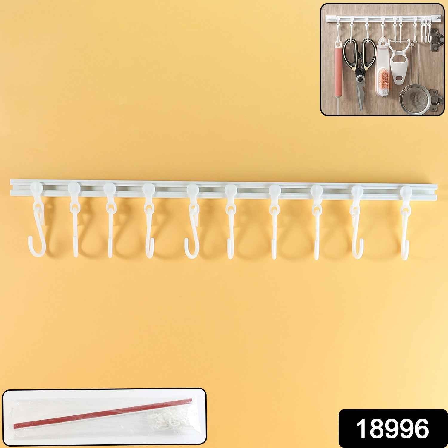 Wall Mounted Kitchen Storage Rack with 10 Adjustable Hooks