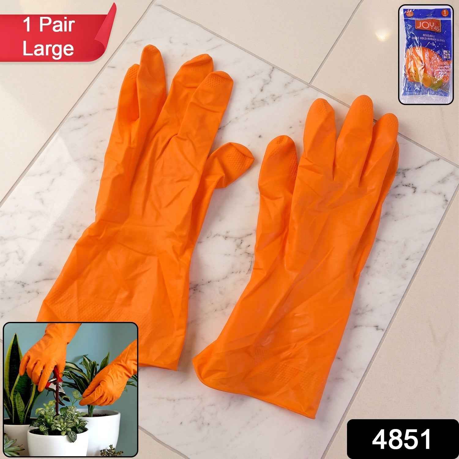 Large Orange Waterproof Rubber Gloves Ð Reusable Kitchen Protectors
