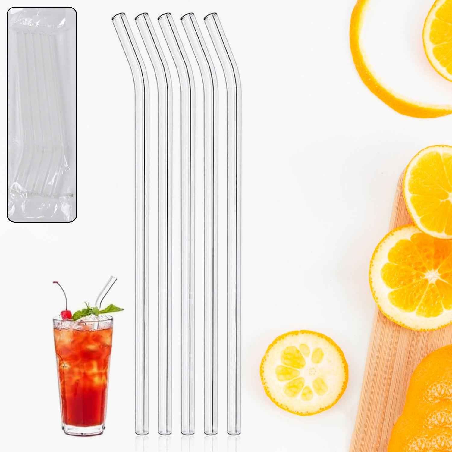 Reusable Glass Straws – Eco-Friendly Clear Drinking Set 5Pc