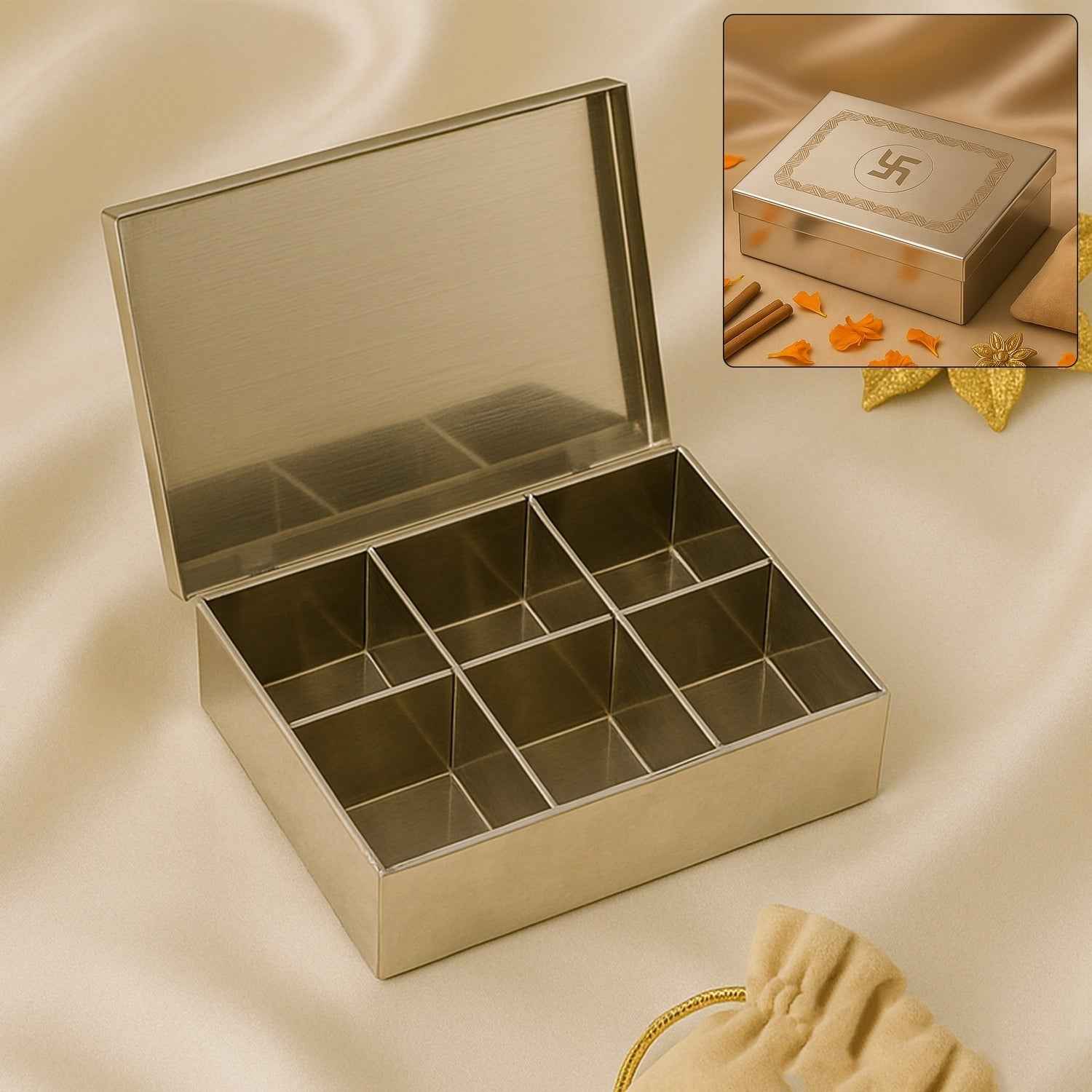 Stainless Steel Jewelry Organizer – 6-Compartment Storage Box