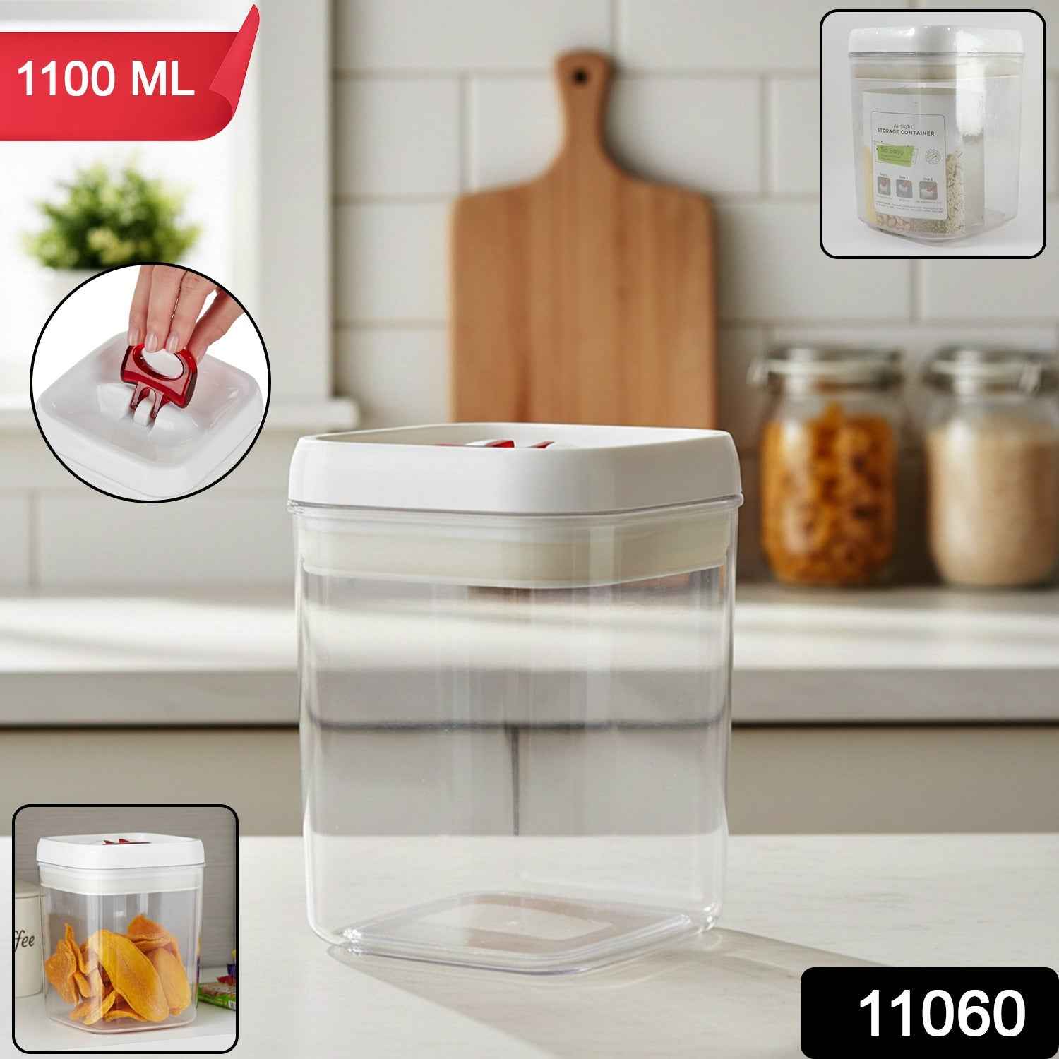 Airtight Kitchen Storage Container – Secure Lock & Transparent 1100ml