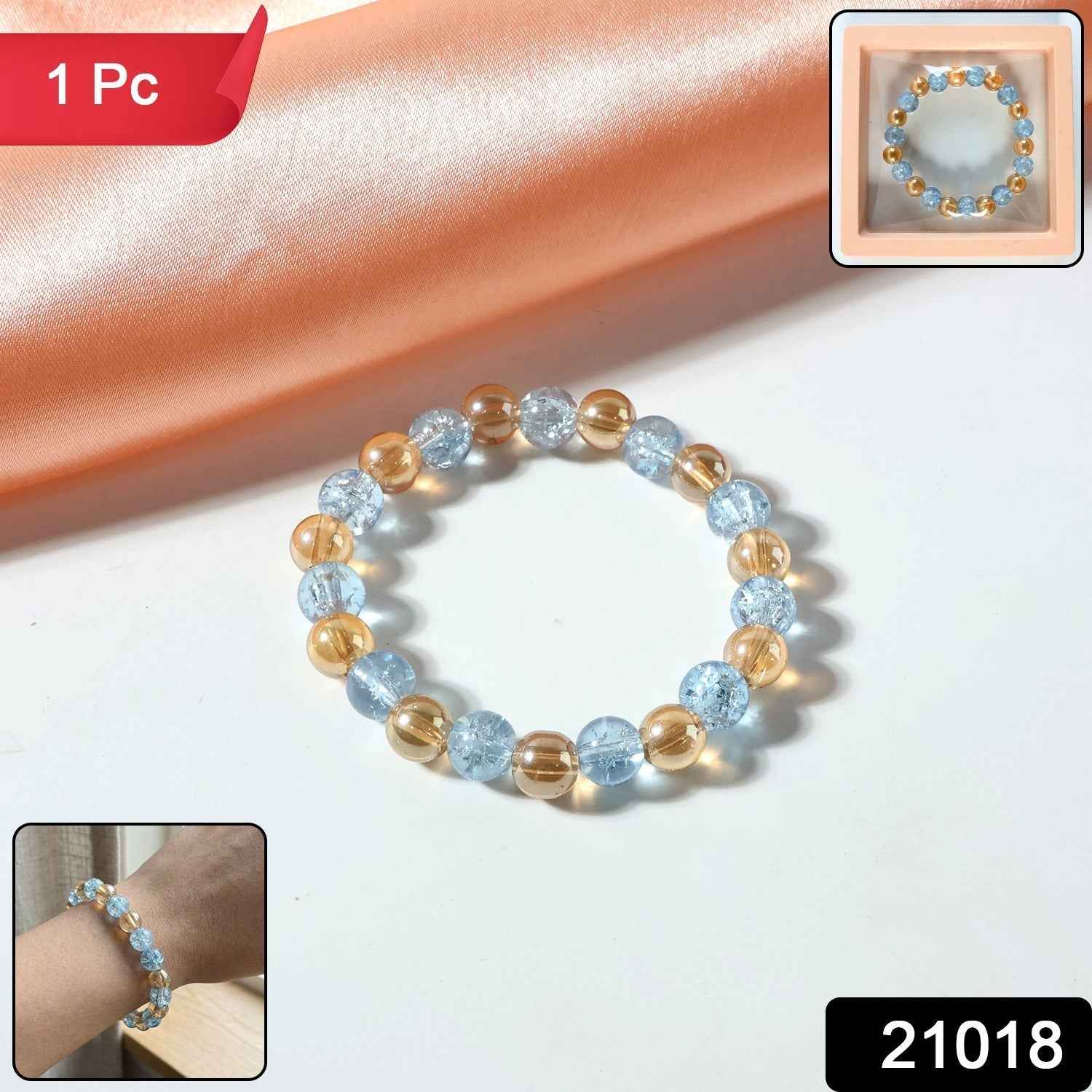 Dual-Tone Crystal Beaded Stretch Bracelet – Elegant Slip-On Design