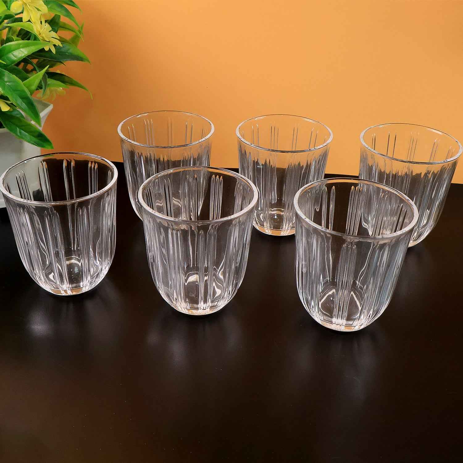 Glass Tumbler Set – Elegant Ribbed Design, 256 ml, 6 Pcs