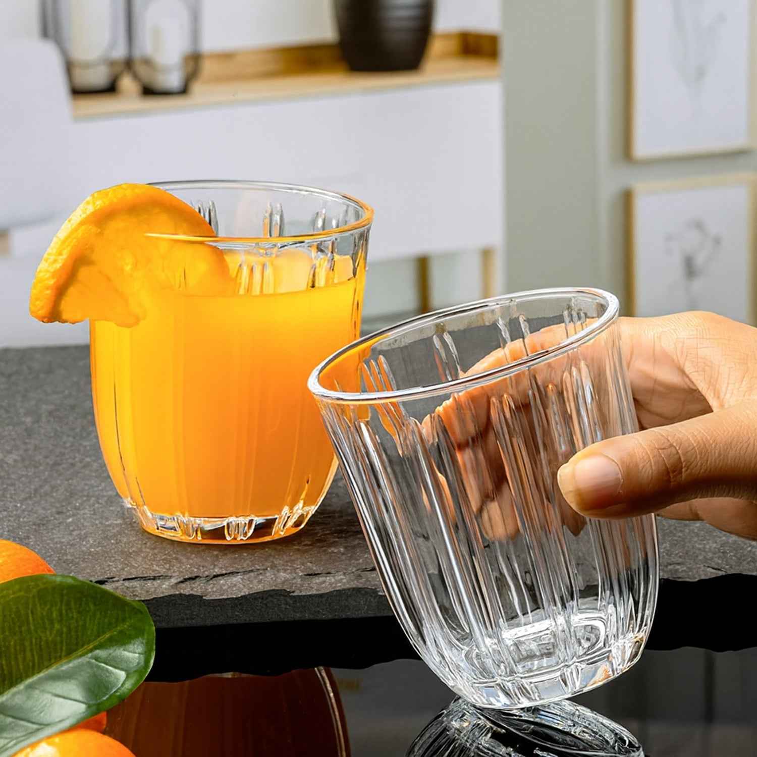 Glass Tumbler Set – Elegant Ribbed Design, 256 ml, 6 Pcs