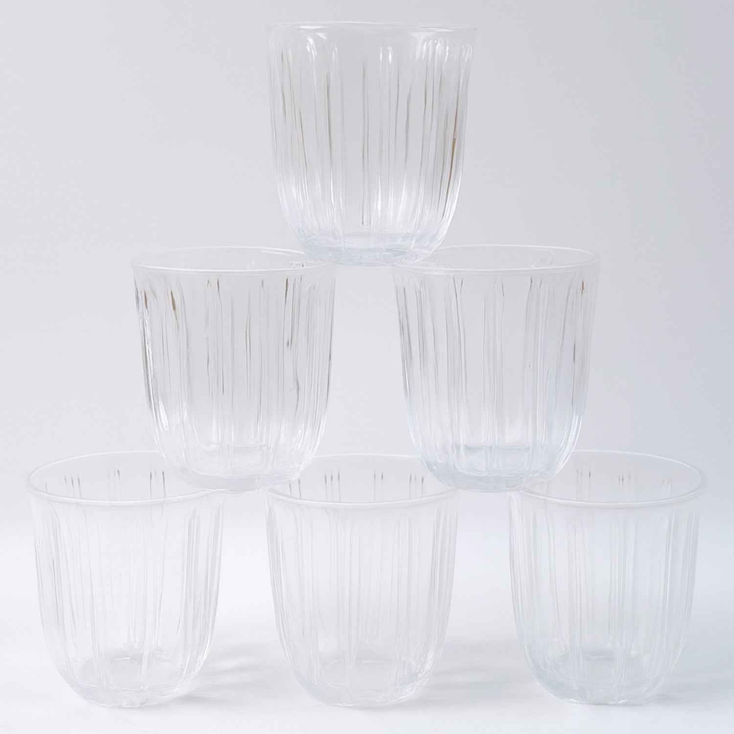 Glass Tumbler Set – Elegant Ribbed Design, 256 ml, 6 Pcs