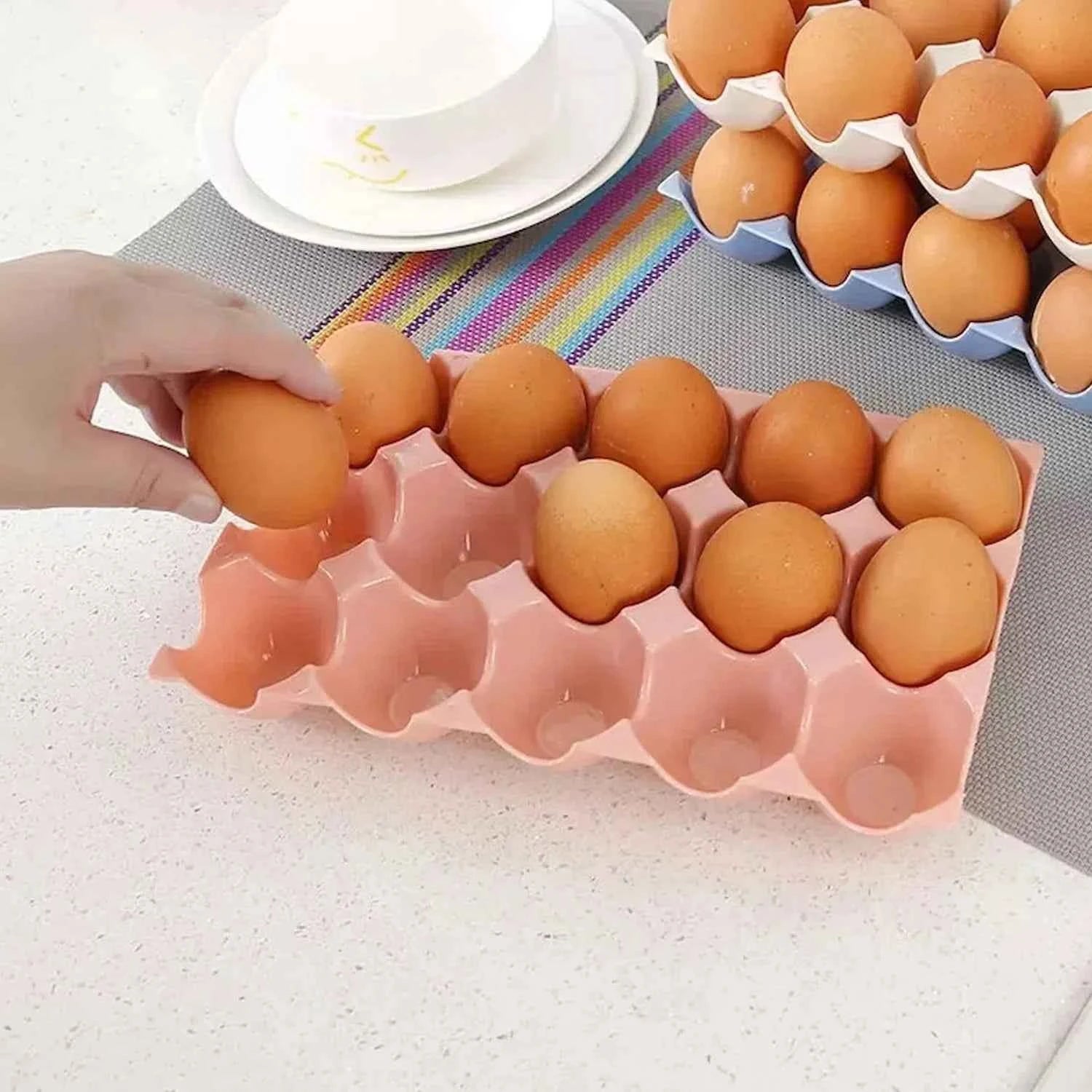 Plastic Egg Trays – 15-Cavity Stackable Storage (4 Pc) | Organivo