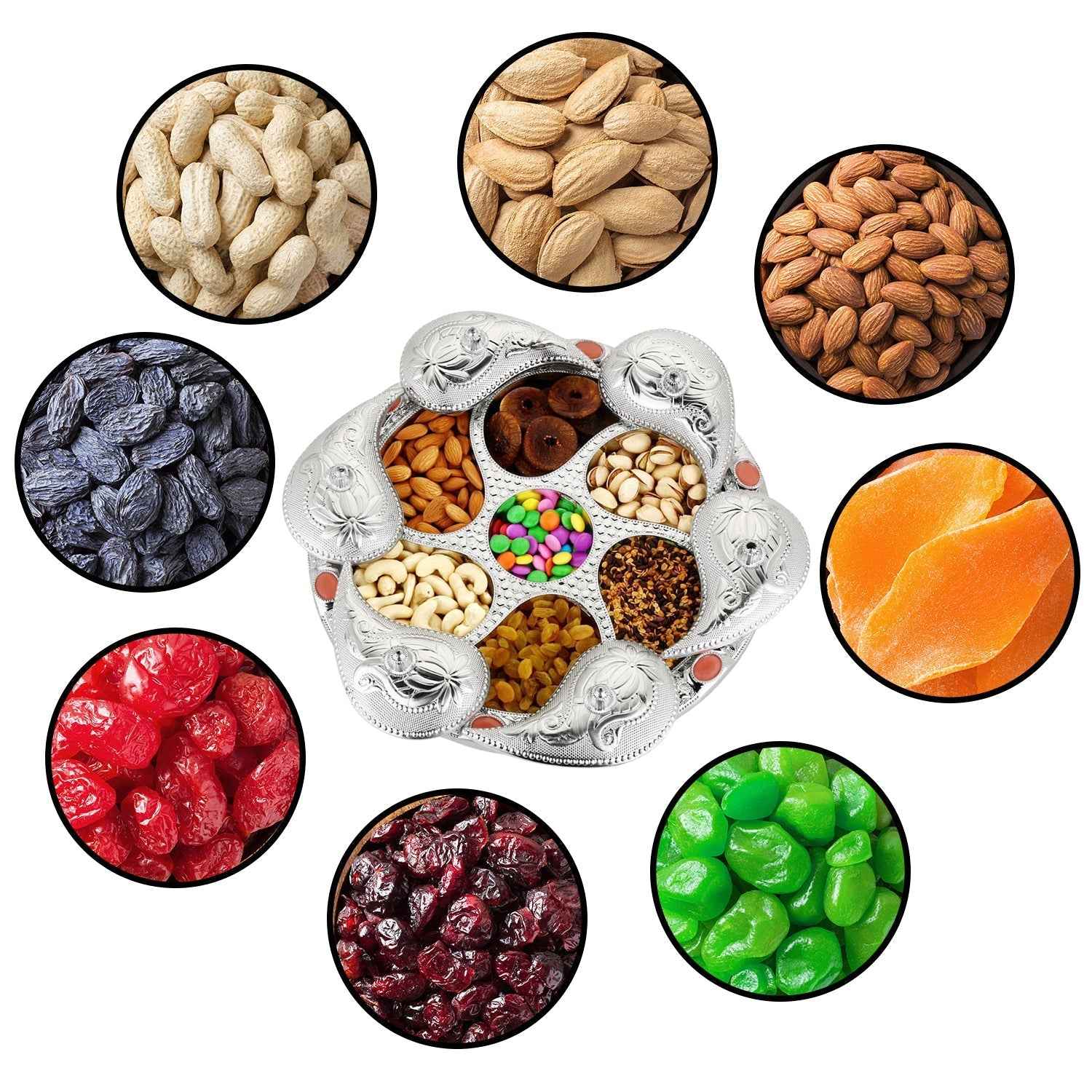 Rotating Dry Fruit Tray – 7-Compartment Snack Server | Lunchie Bunchie