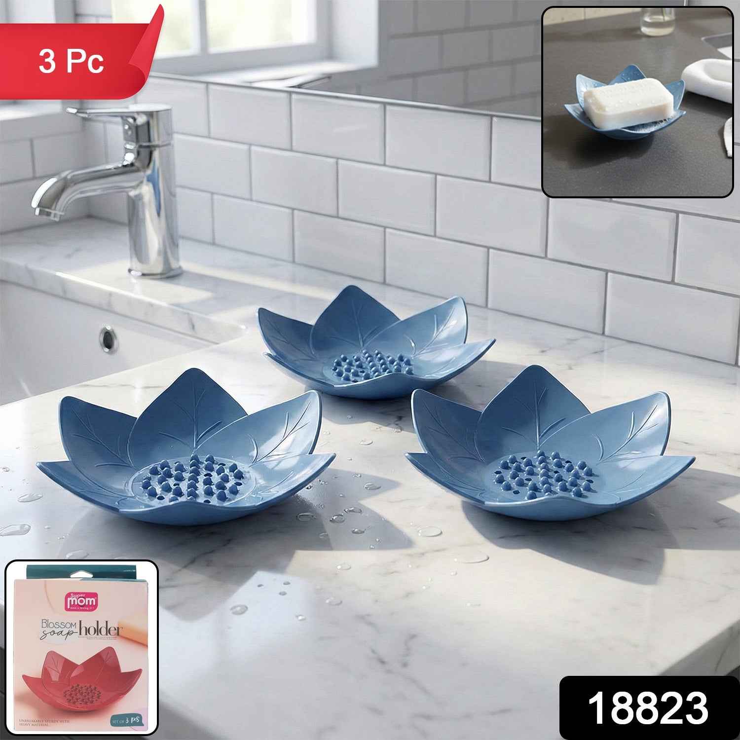 Lotus Blossom Soap Holder Set – 3-Piece Fast Drain Soap Dish