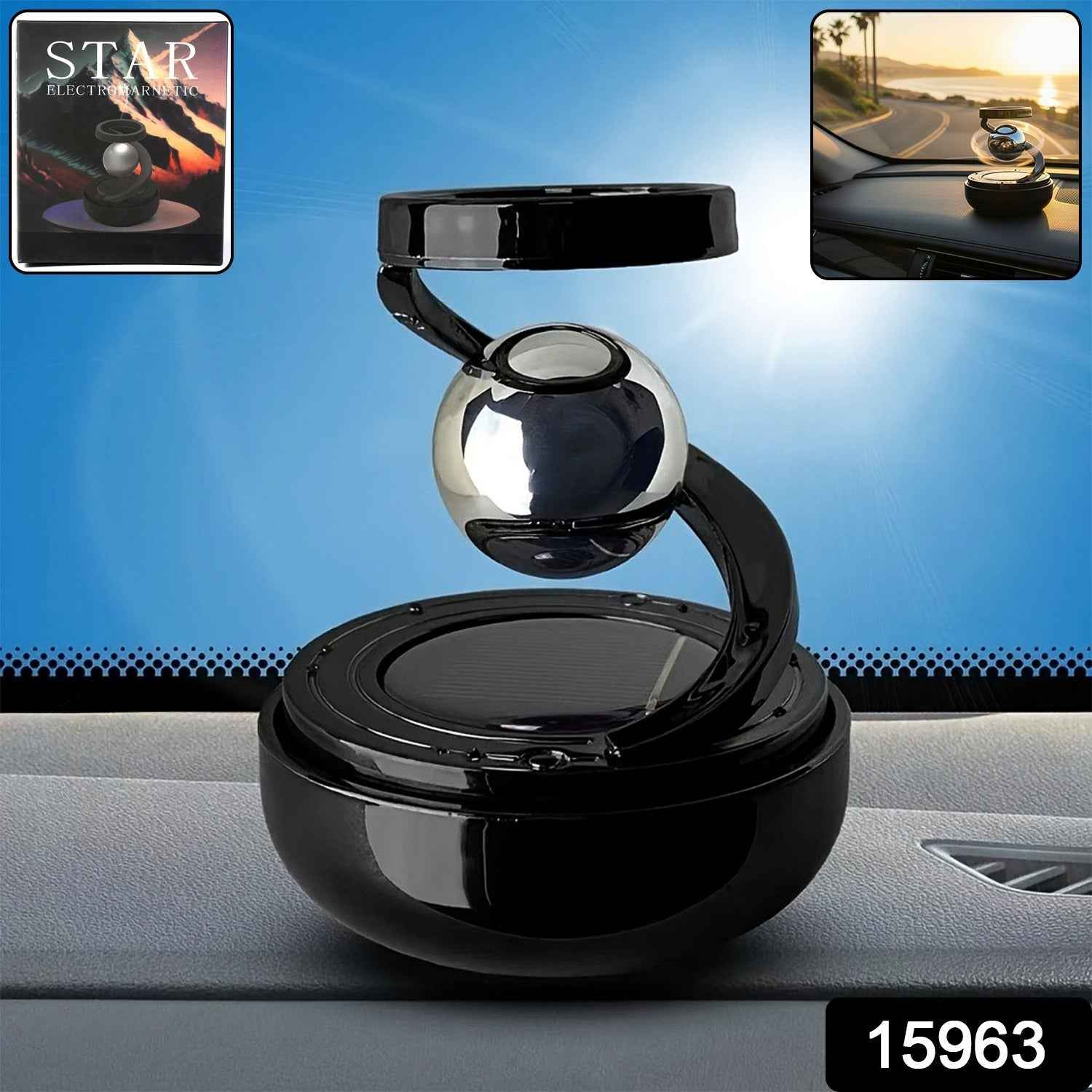 Solar-Powered Car Air Freshener – Rotating Galaxy Orb Design