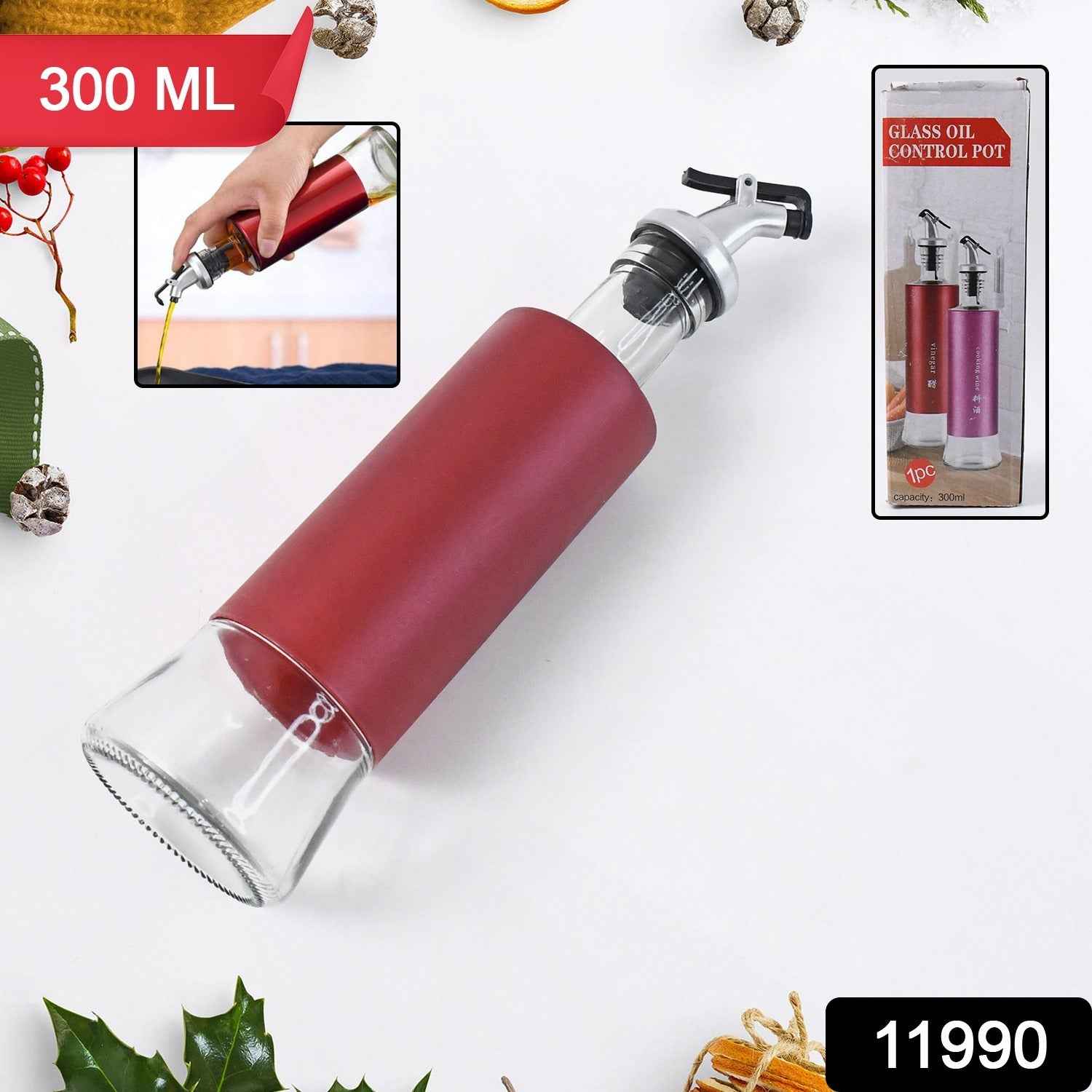 Glass Oil Dispenser – Durable 300ml Bottle with Plastic Cover