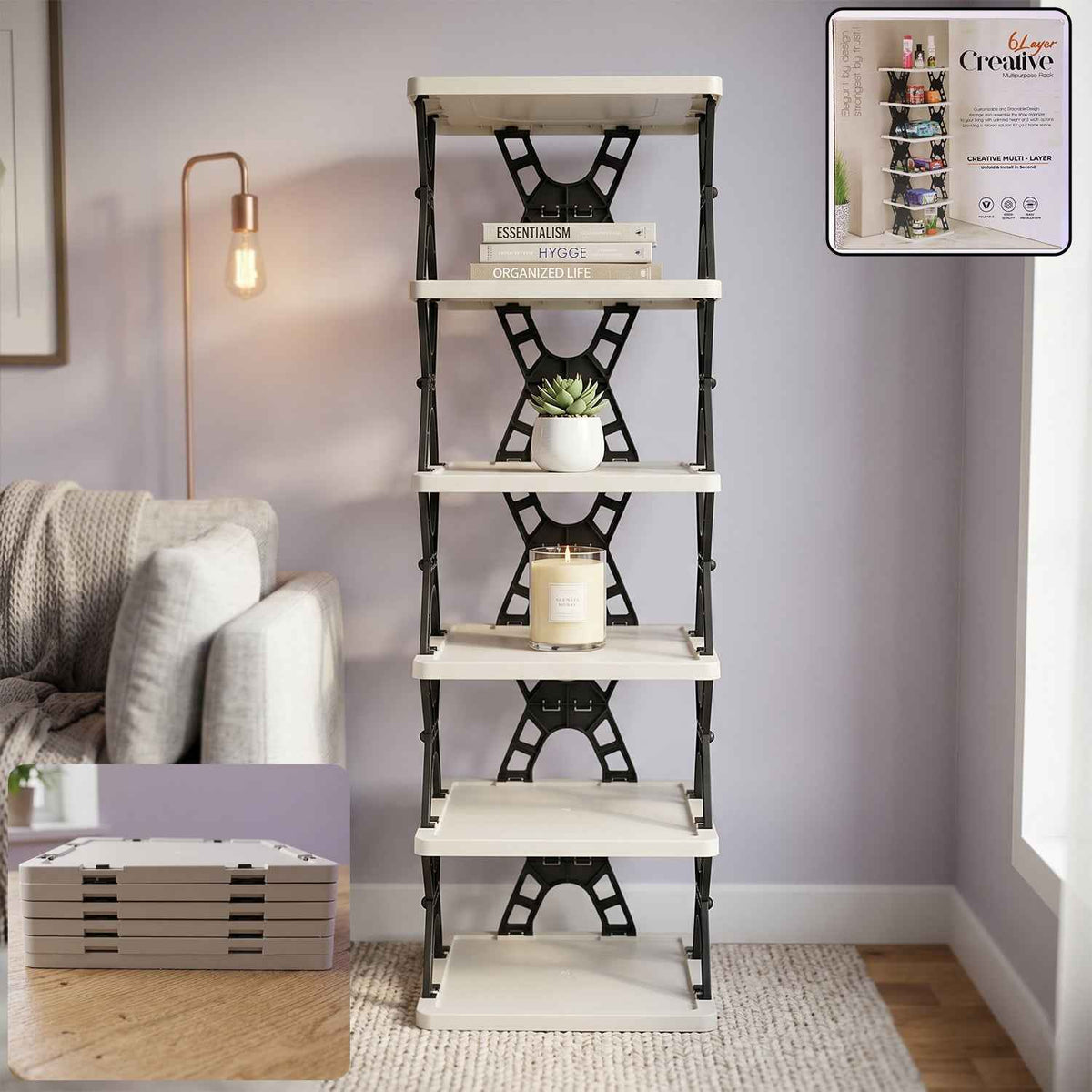 Multipurpose Foldable 6 Layer Storage Rack Ð Space-Saving Home Organizer