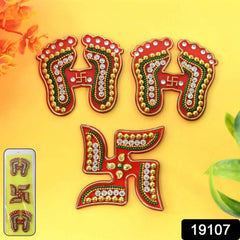 Laxmi Charan & Swastik Decorative Sticker Set – 3pc Festive Rangoli