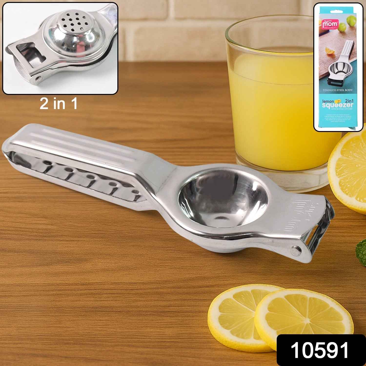 Stainless Steel Lemon Squeezer – 2-in-1 Juicer with Bottle Opener