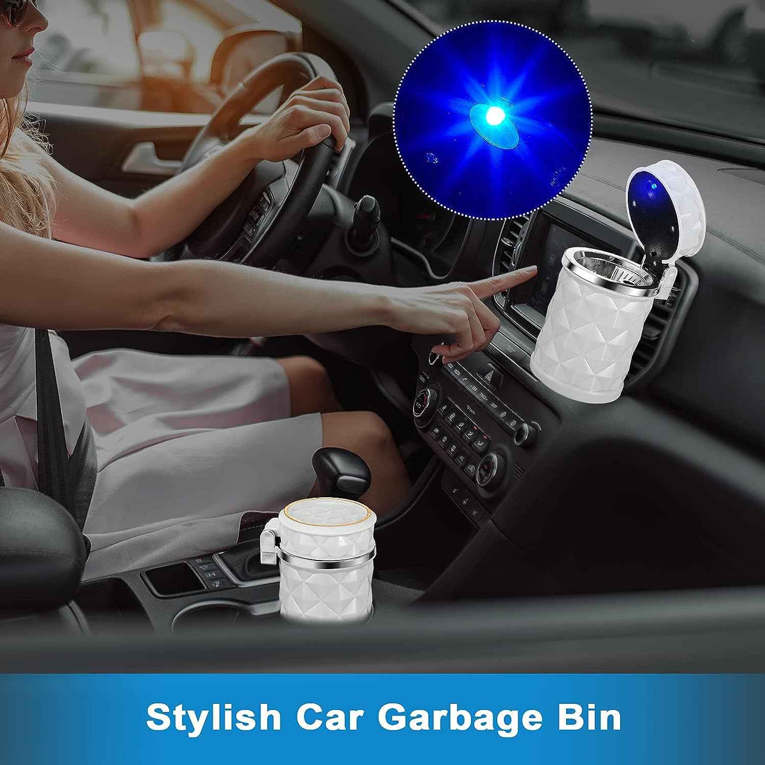 Car Cupholder Ashtray – LED Light, Lid & Portable Bin | Velvet Wheels