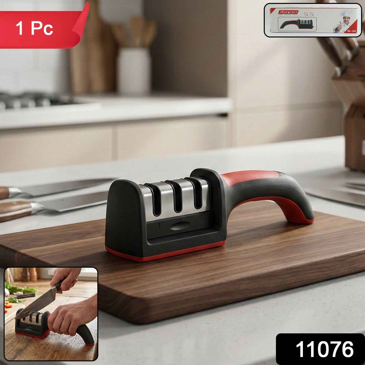 3 Stage Kitchen Knife Sharpener – Ergonomic & Efficient