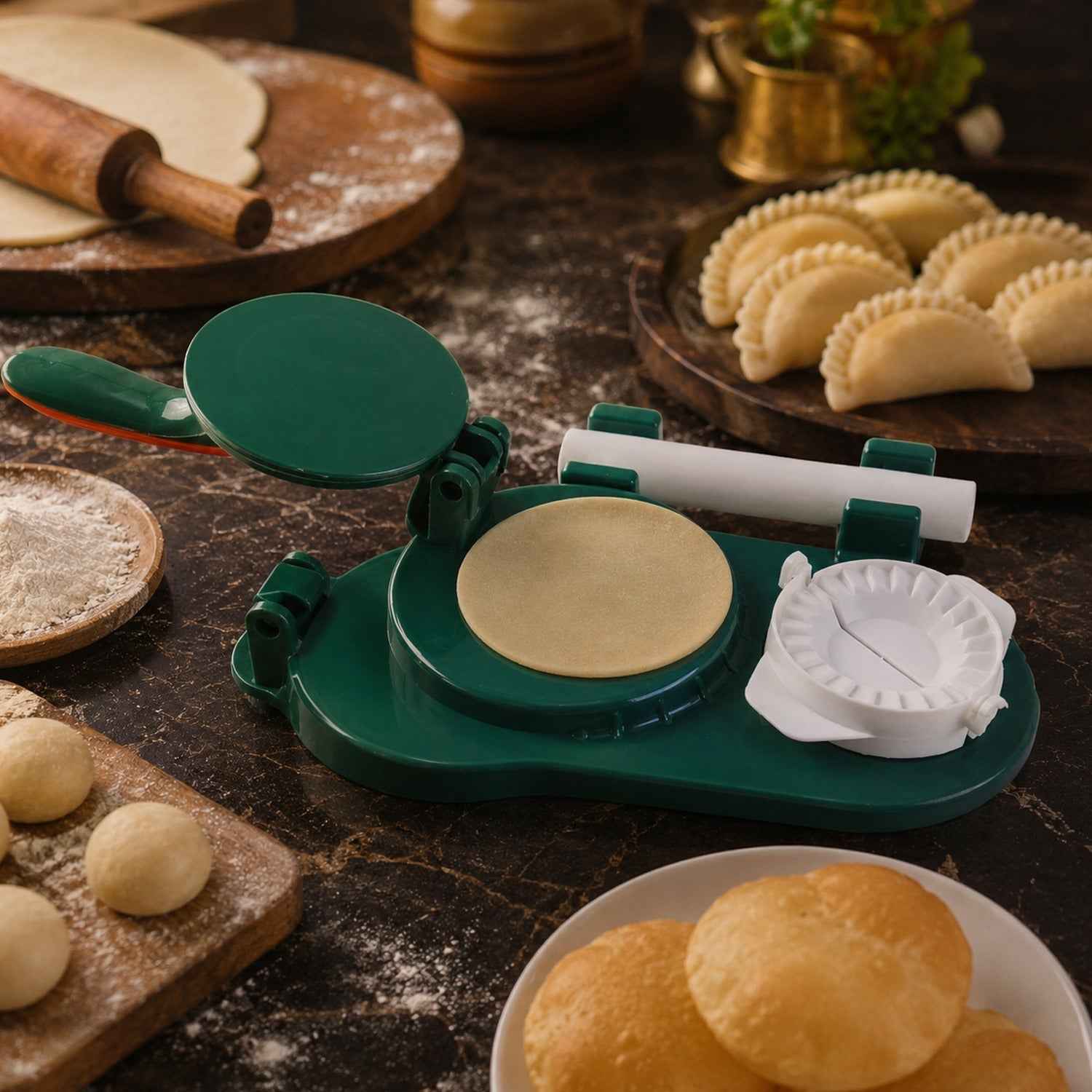 Mini Puri & Dumpling Press Ð Compact 22cm Dough Shaping Tool
