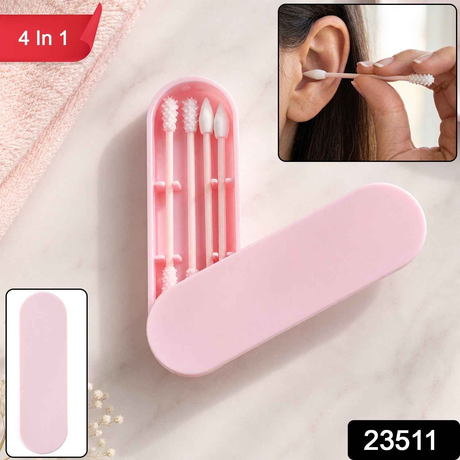 4 In 1 Reusable Silicone Ear Swab Set with Case Washable Ear Buds (1 Set)