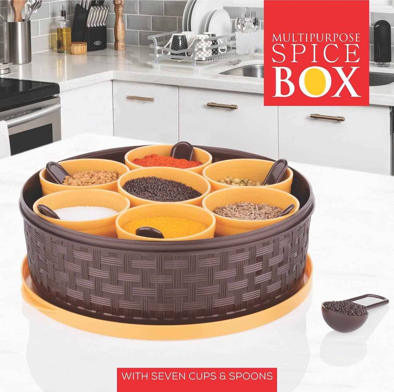 Masala Spice Box – 7 Compartment Airtight Plastic Dabba | Lunchie Bunchie