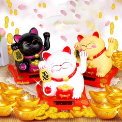 Waving Lucky Cat Statue – Solar Powered Wealth Decor | Styleva