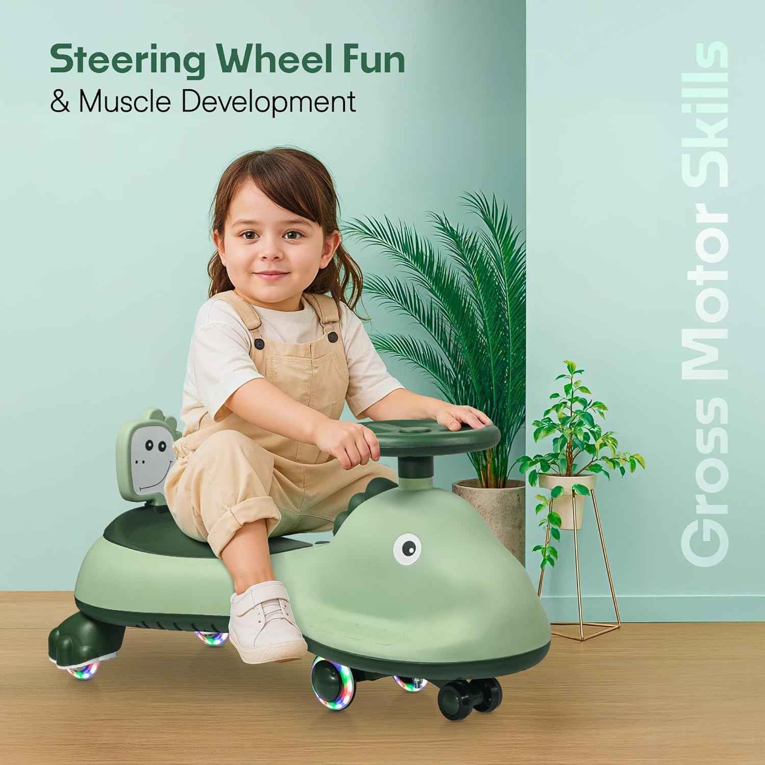 Kids Dinosaur Swing Car Ride On Toy with Music and Steering Wheel (1 Pc)