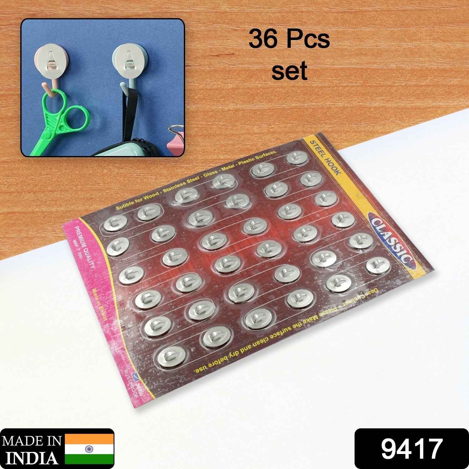 Stainless Steel Wall Hooks – 36 Pc Self-Adhesive | Indo Glow