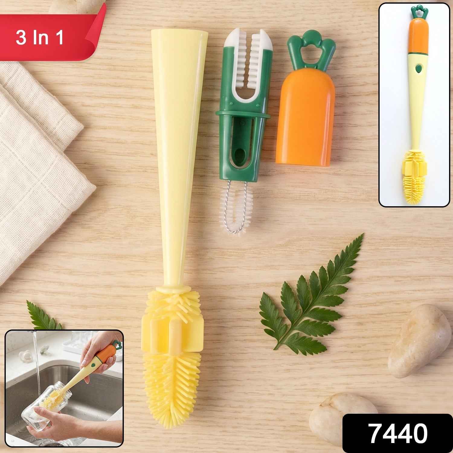 3 in 1 Bottle Cleaning Brush Ð Gentle & Reusable with Silicone Head