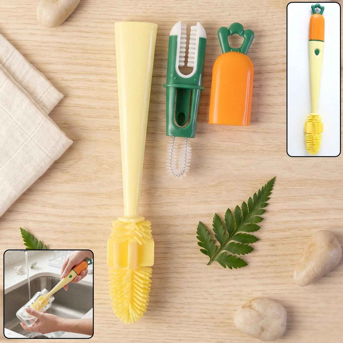 3 in 1 Bottle Cleaning Brush Ð Gentle & Reusable with Silicone Head