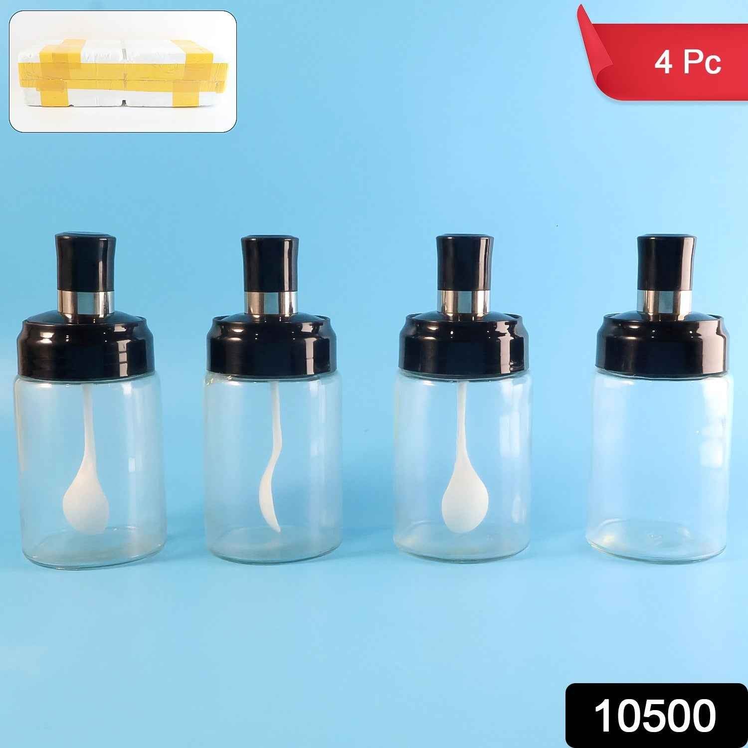 Transparent Spice Jar Set with Spoon – Airtight 4-Pc Container