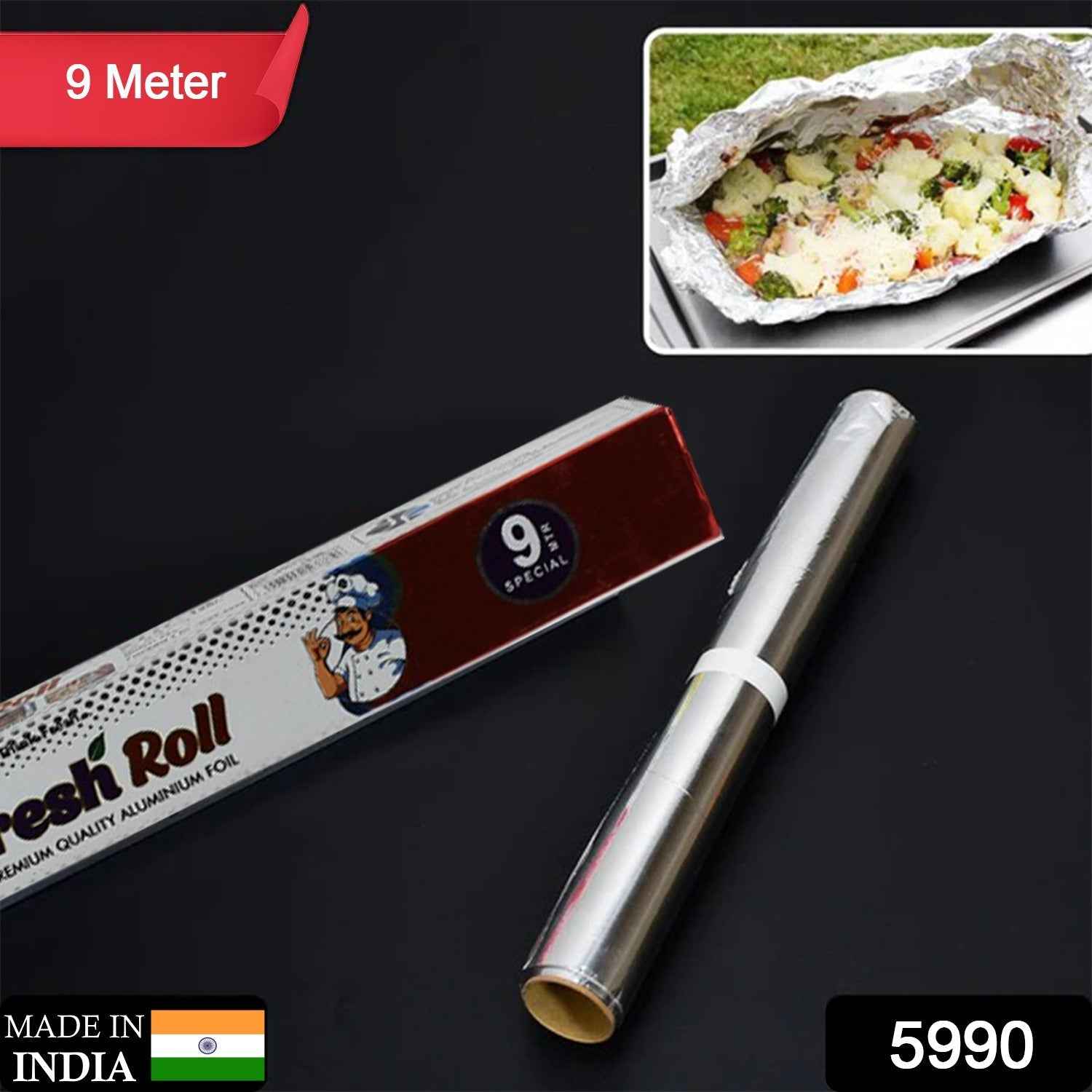 Thick aluminum foil roll for baking and grilling food.