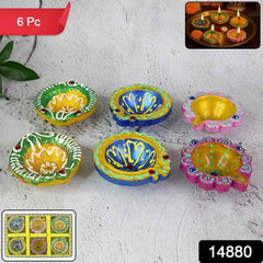 Clay Diya Set – Hand-Painted, Multicolor Decorative Lamps (6 Pc)