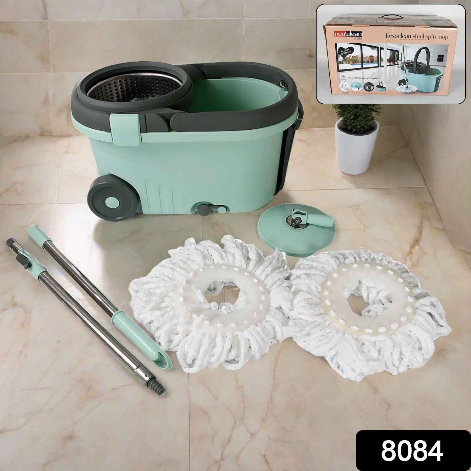 Spin Mop with Bucket – Steel Spin & Microfiber Heads | Ganesh