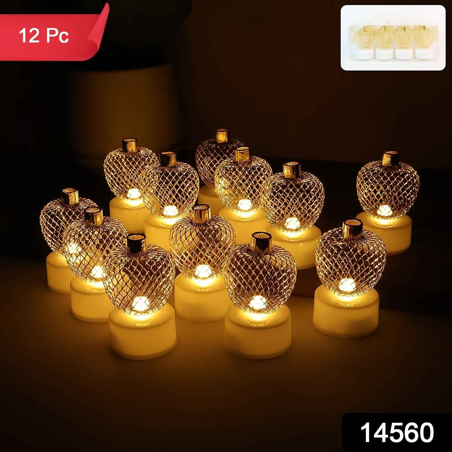 Apple Shape LED Tealight Candles – Flameless Decorative Set of 12