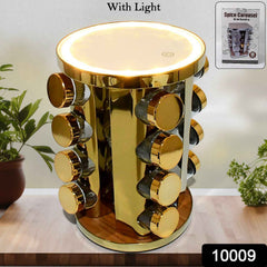 Rotating Spice Rack – LED Illuminated, 16 Jars, Golden Finish | Tidy Table