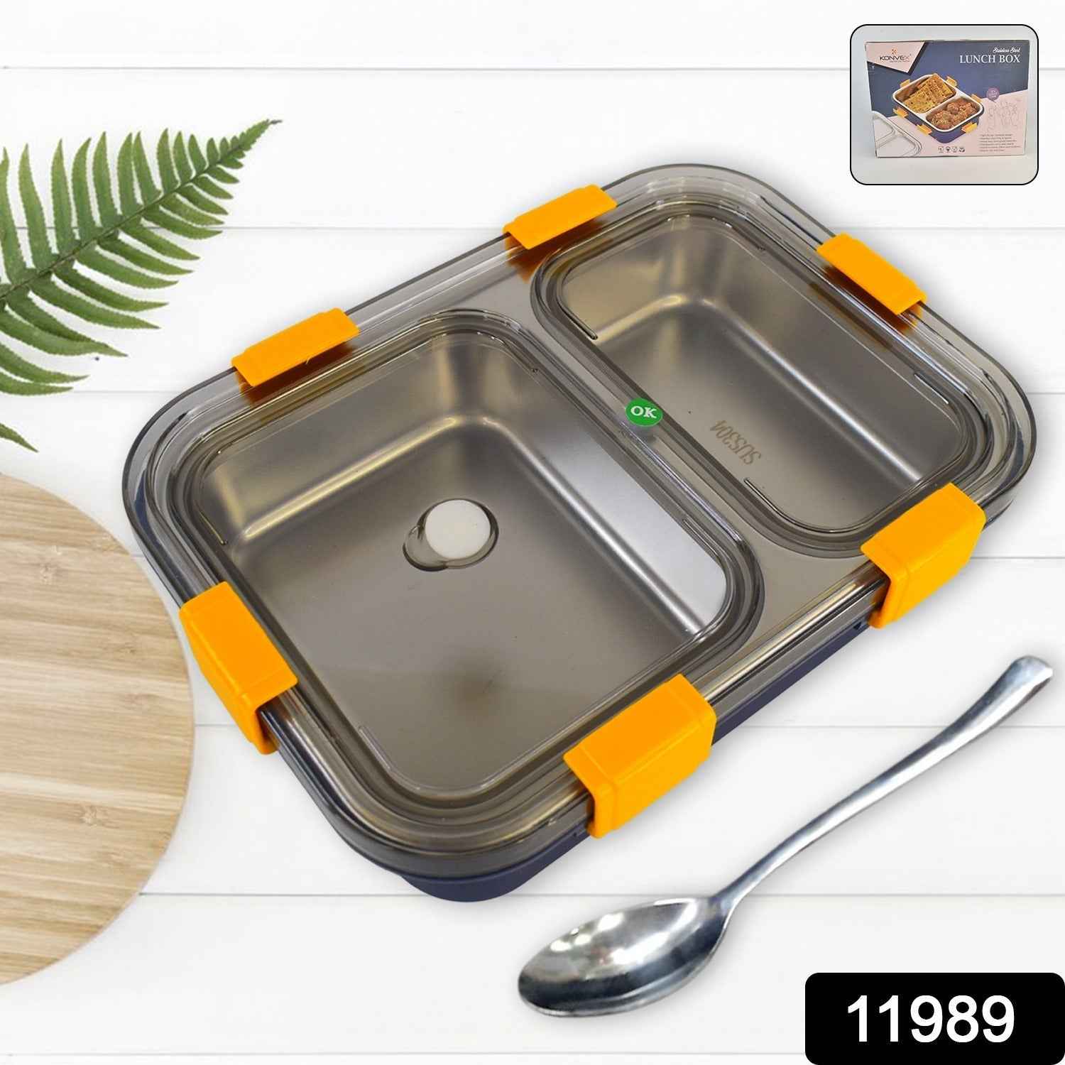 Stainless Steel Lunch Box 2 Section – Leakproof & Durable with Spoon