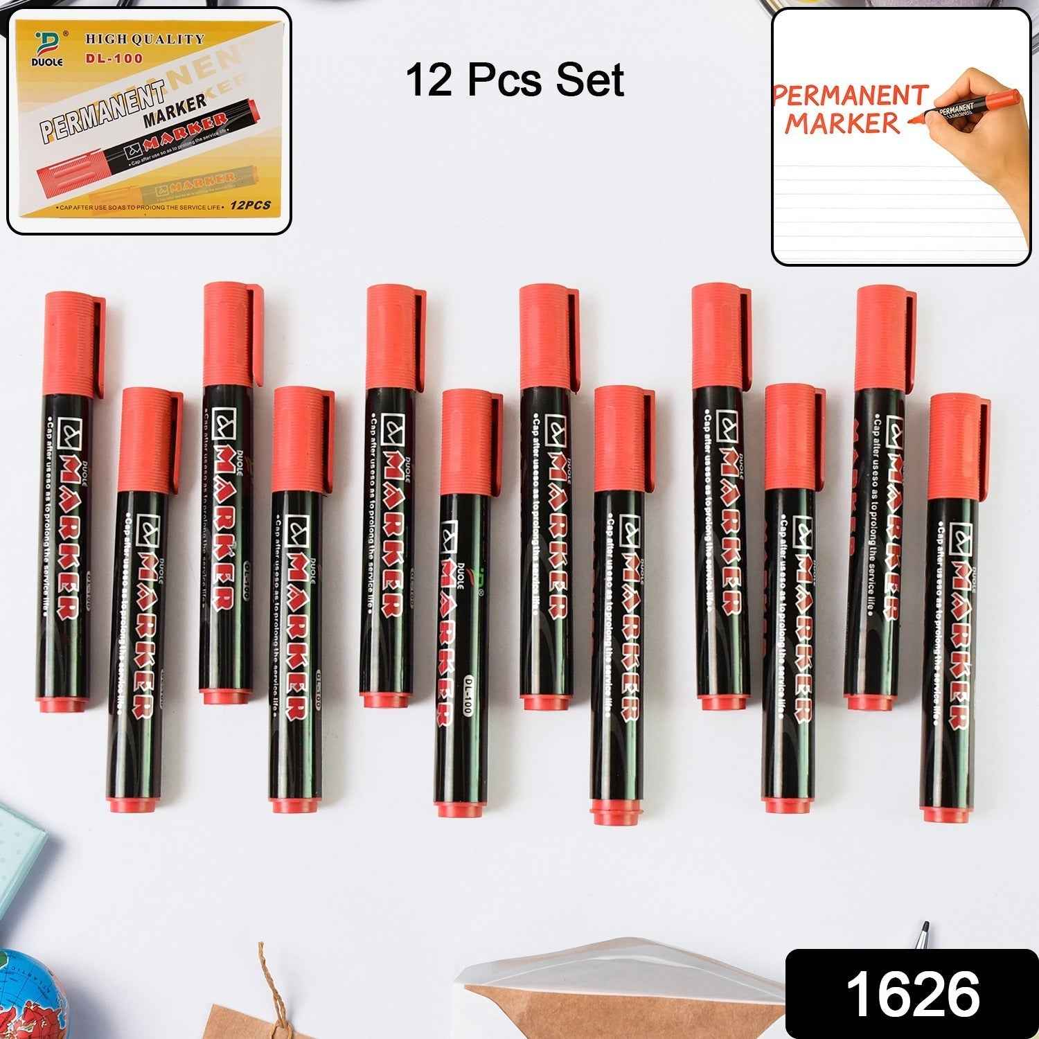 Permanent Red Marker Pen Set – Vibrant Waterproof Ink, 12-Pack