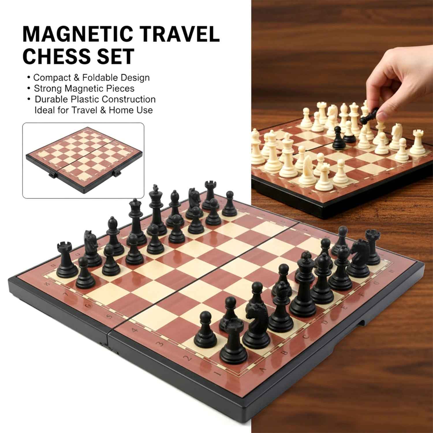 Portable Chess Set – Foldable, Travel-Friendly Vinyl Board with Plastic Pieces