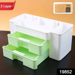 Desktop Organizer – 2-Layer with Dual Drawers & Side Bin for Home & Office