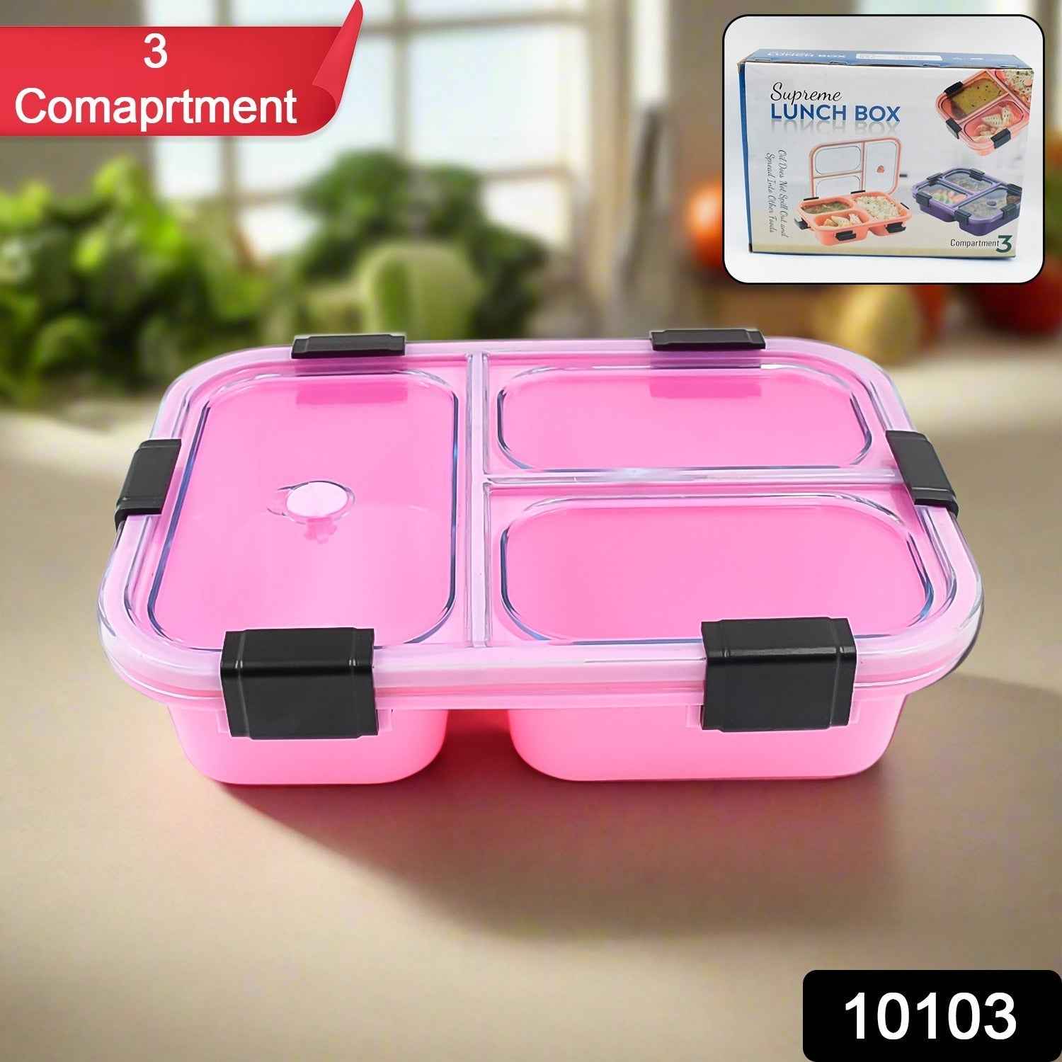 Insulated Lunch Box – 3 Compartment Plastic Tiffin | Lunchie Bunchie
