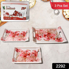 Plastic Serving Tray Set – 3 Pc Rectangular Printed | Styleva